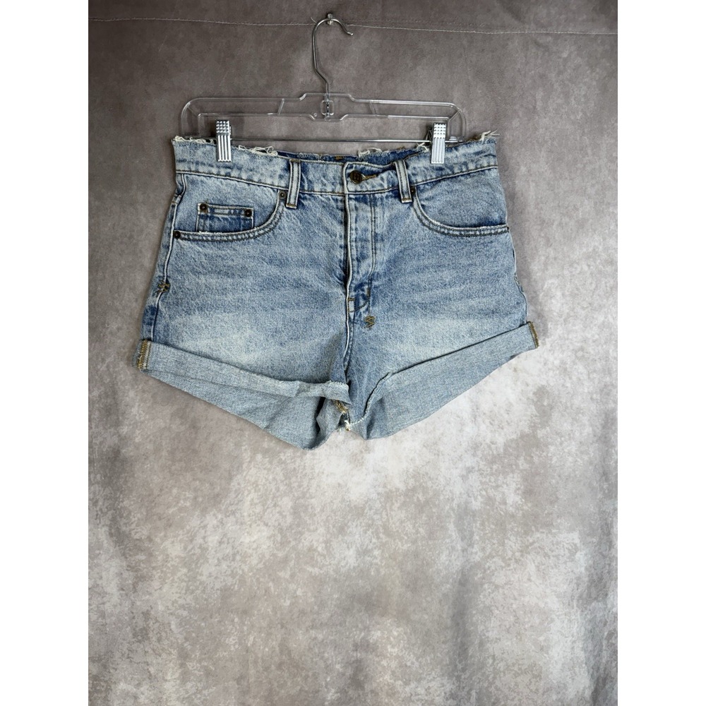 Ksubi Rollin Out Button Fly Denim Distressed Shorts In Light Blue Wash Size 26